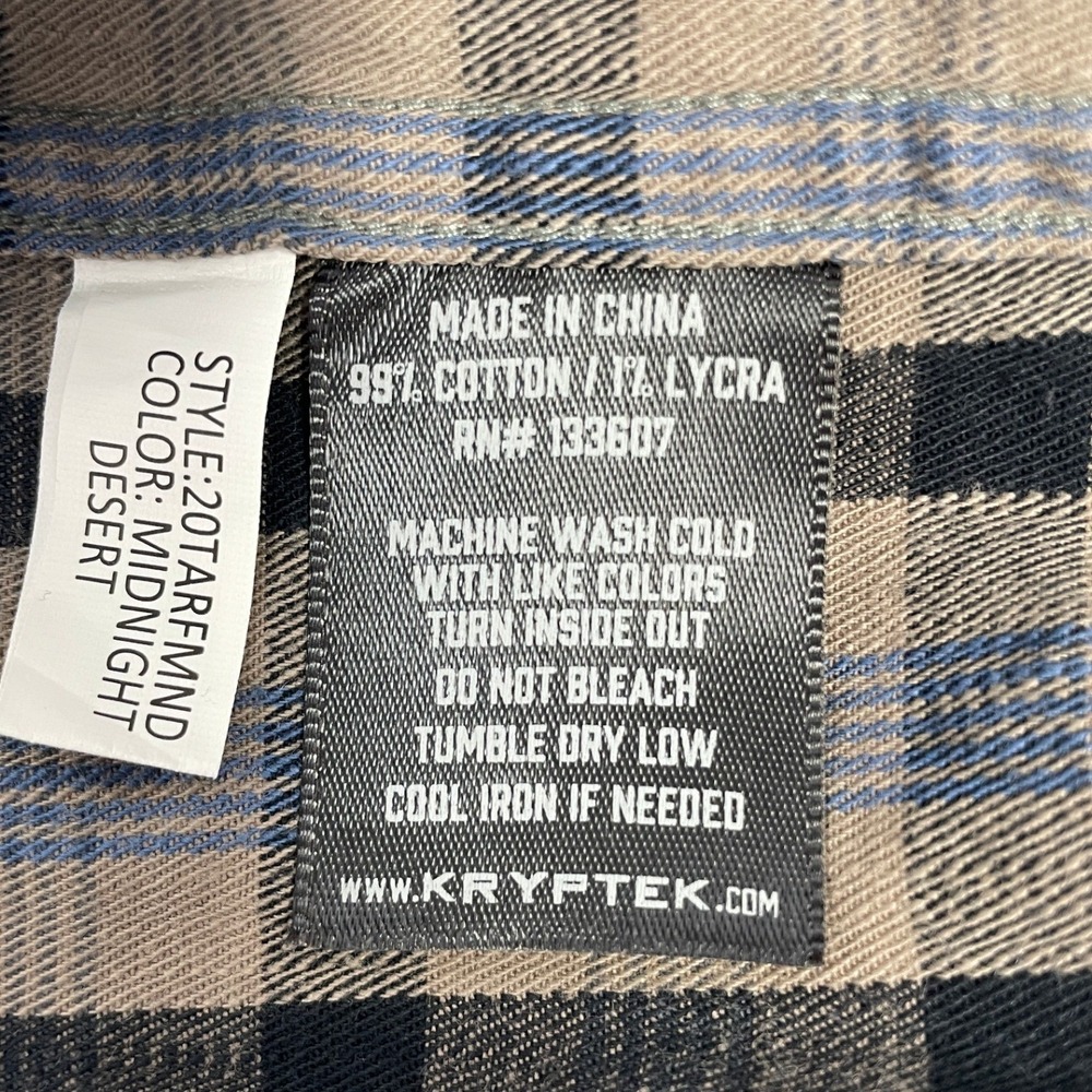 Kryptek M-L Black Brown Blue Plaid Flannel Long Sleeve Snap Button Shirt - Picture 7 of 11